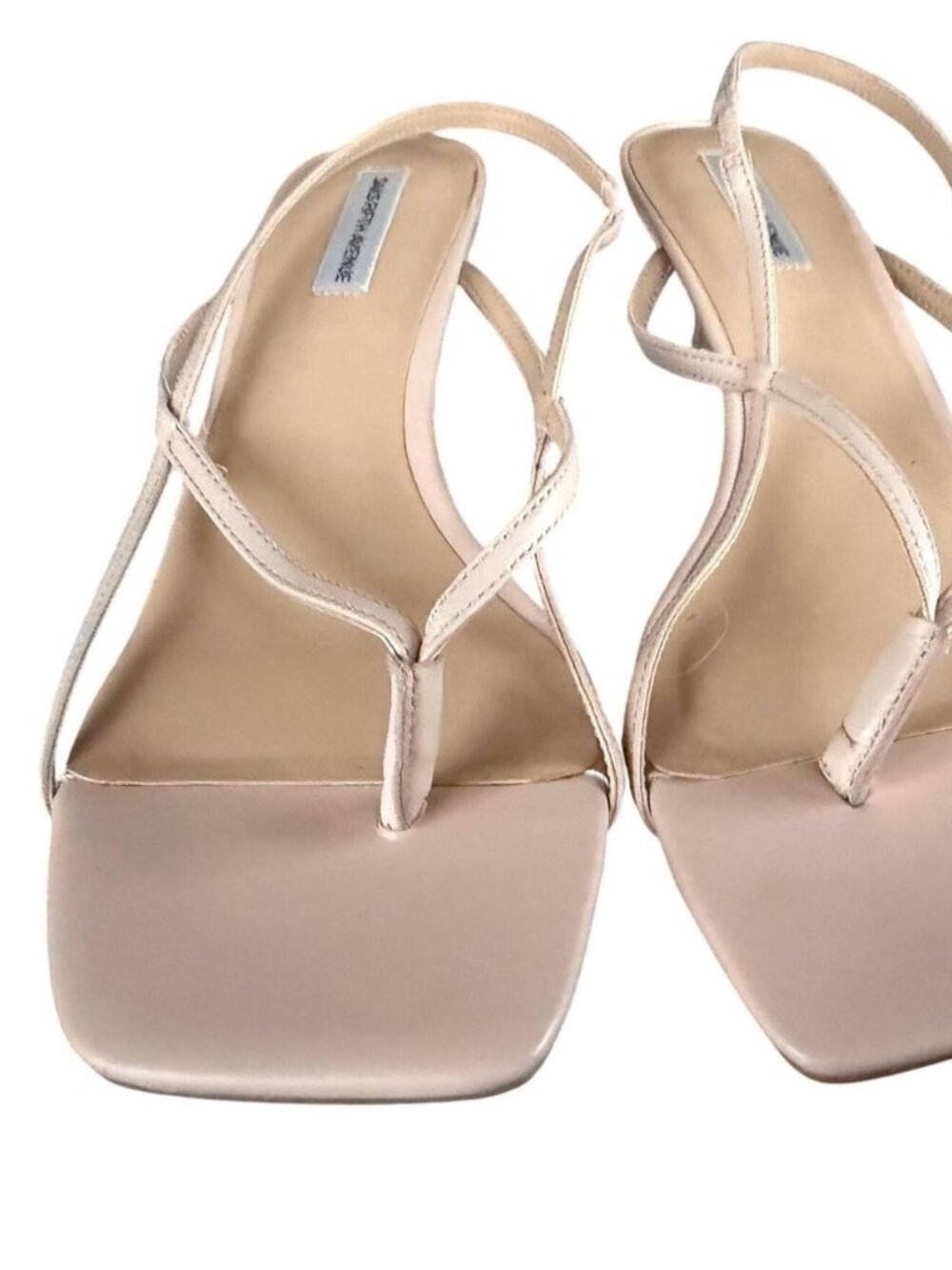 Saks Fifth Avenue Women's Cream Sandals Leather Strappy Size US 9.5 Kitten Heel